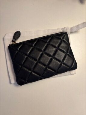 Black Quilted Leather Compact Wallet or Accessories Zip Pouch with dust bag